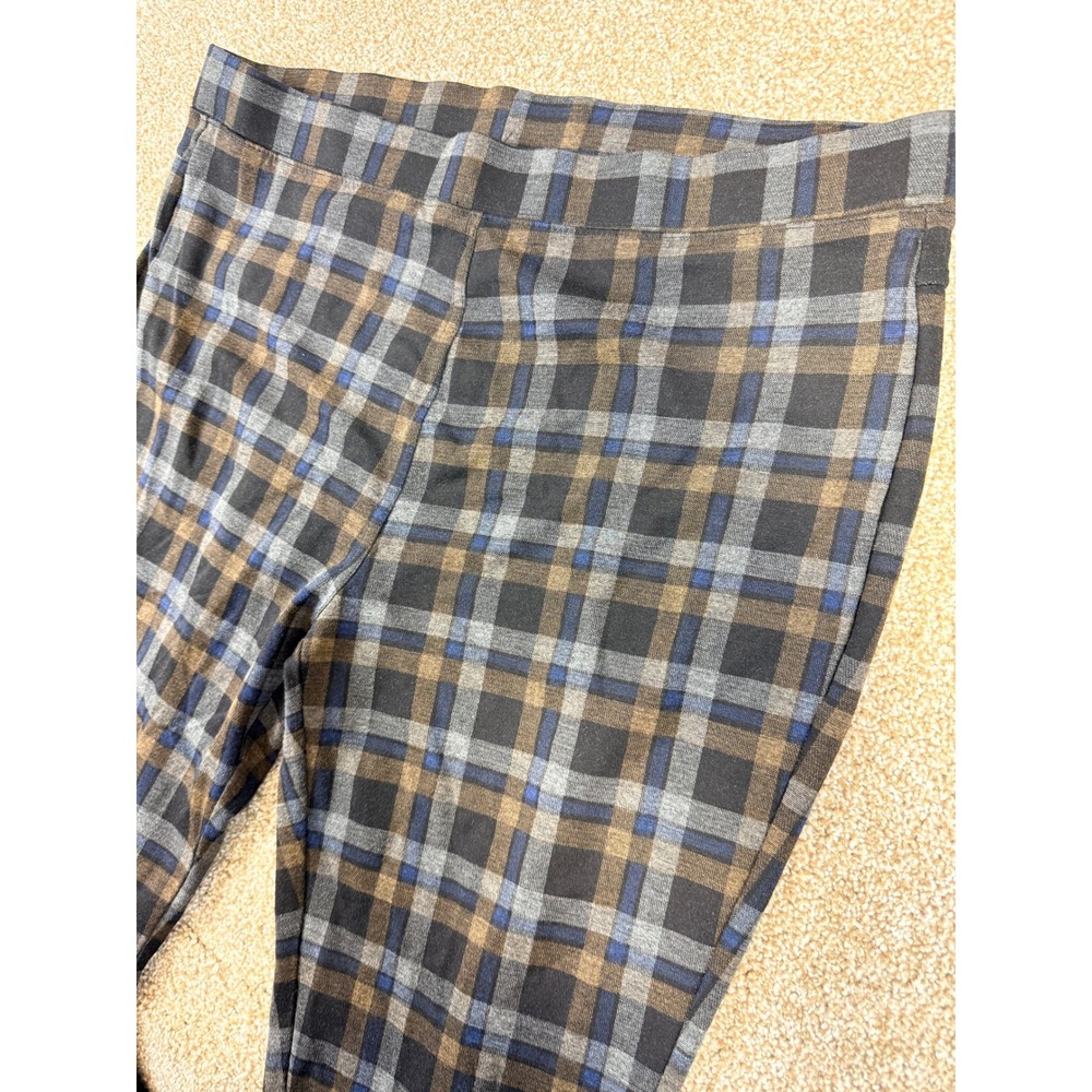 IMAN Womens XL Plaid Ankle Zip Leggings Black Brown Blue Stretch Pull On Pants